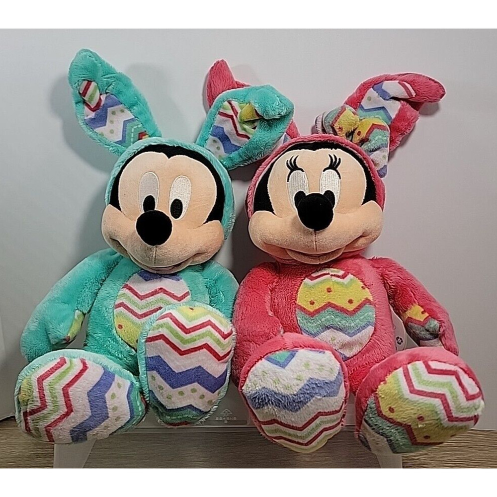 Disney Store Mickey/Minnie Mouse Easter Bunny Rabbit Ears 16" Plush Set of 2 NWT